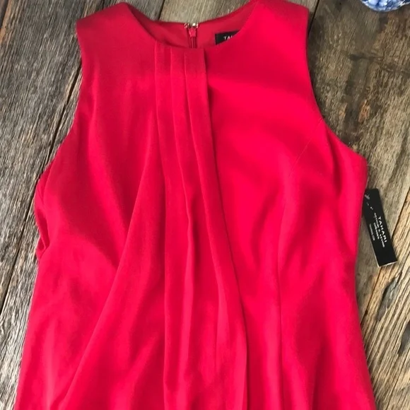 Tahari ASL Sheath Dress Sheer Overlay Red Size 8 - Picture 3 of 12